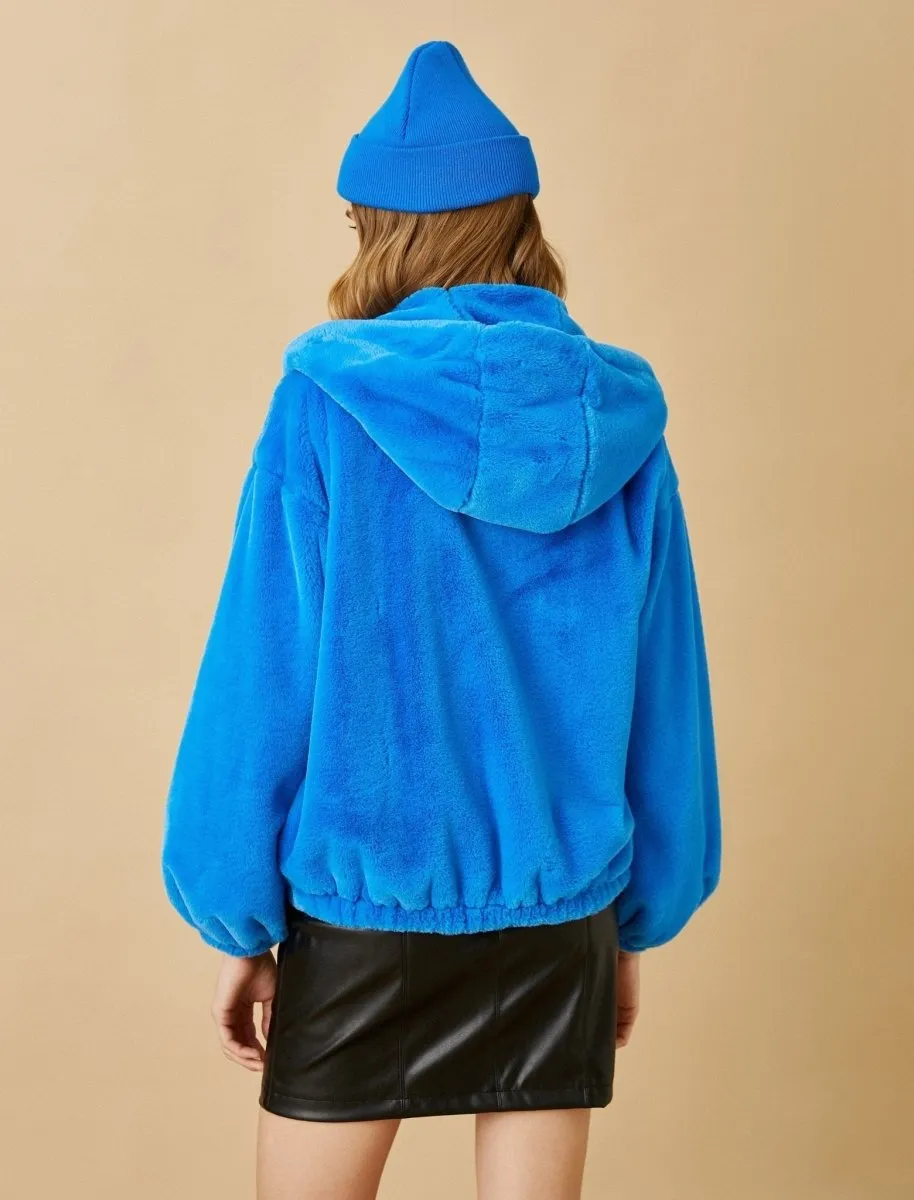 Oversize Teddy Coat with Hood in Blue