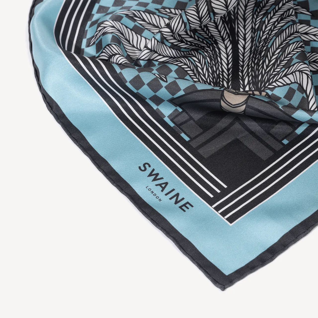 Palm Tree Silk Scarf - Ice Blue