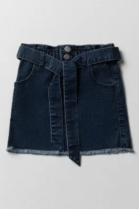 Paper Bag Denim Skirt Dark Wash