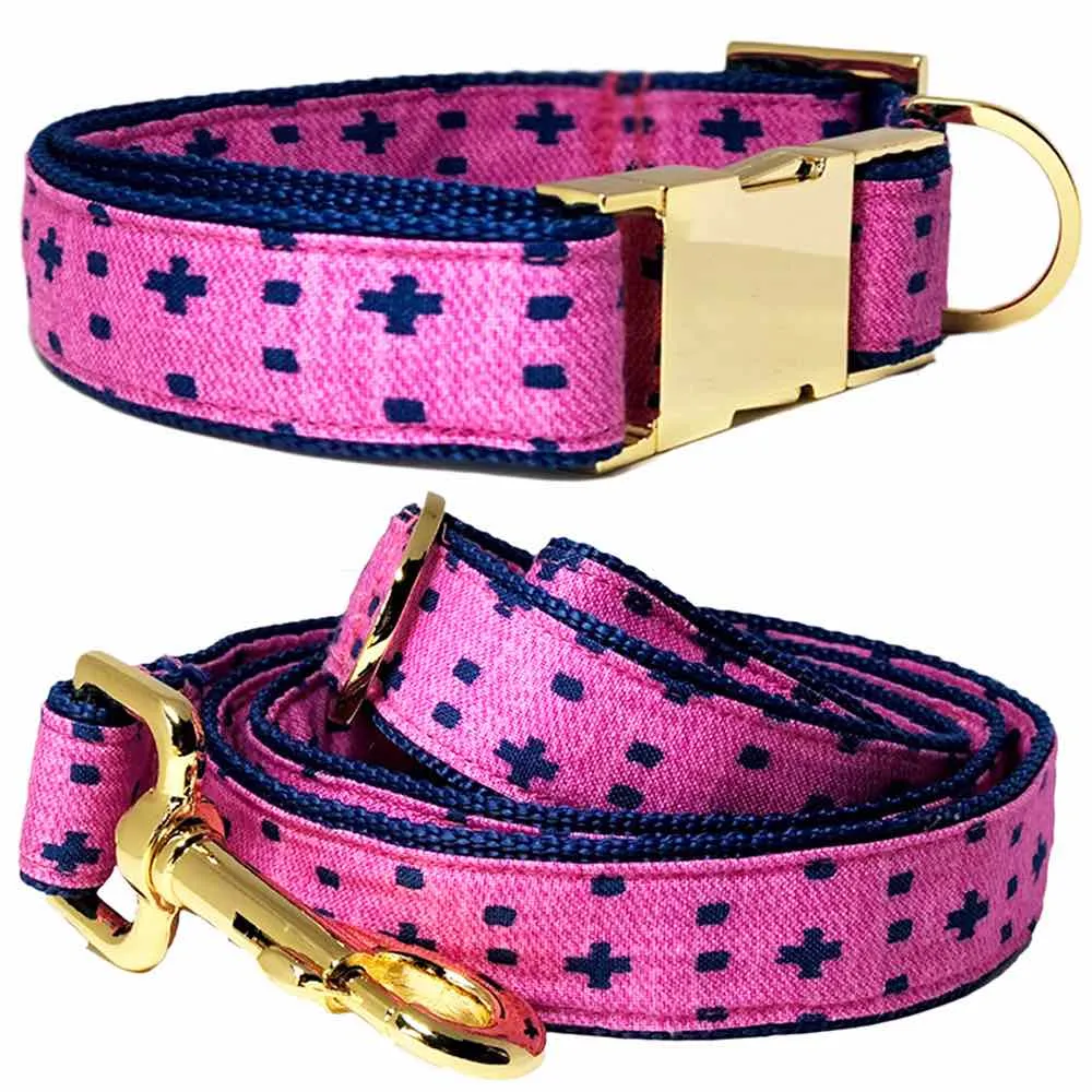 Pattefrenz Magenta Gold Dog Collar & Leash Set (Medium)