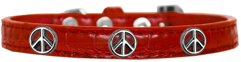 Peace Sign Widget Croc Dog Collar Red Size 20