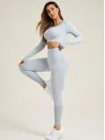 Peach Hip Super Stretch Yoga Pants Set with Cloud Blue Accent | Seamless Workout Clothes Sportswear