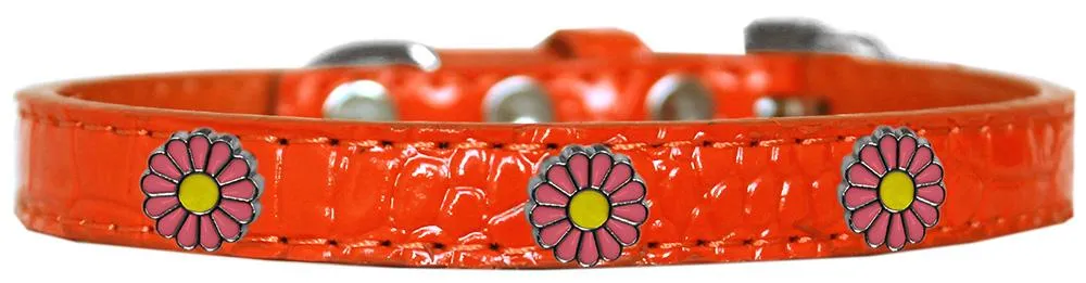 Pink Daisy Widget Croc Dog Collar Orange Size 20