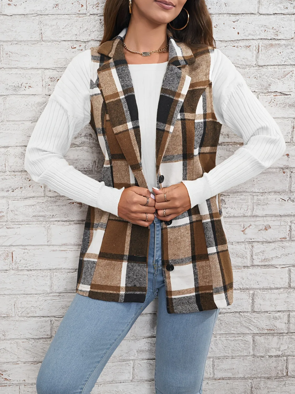 PRE-ORDER: Plaid Button Down Vest Coat