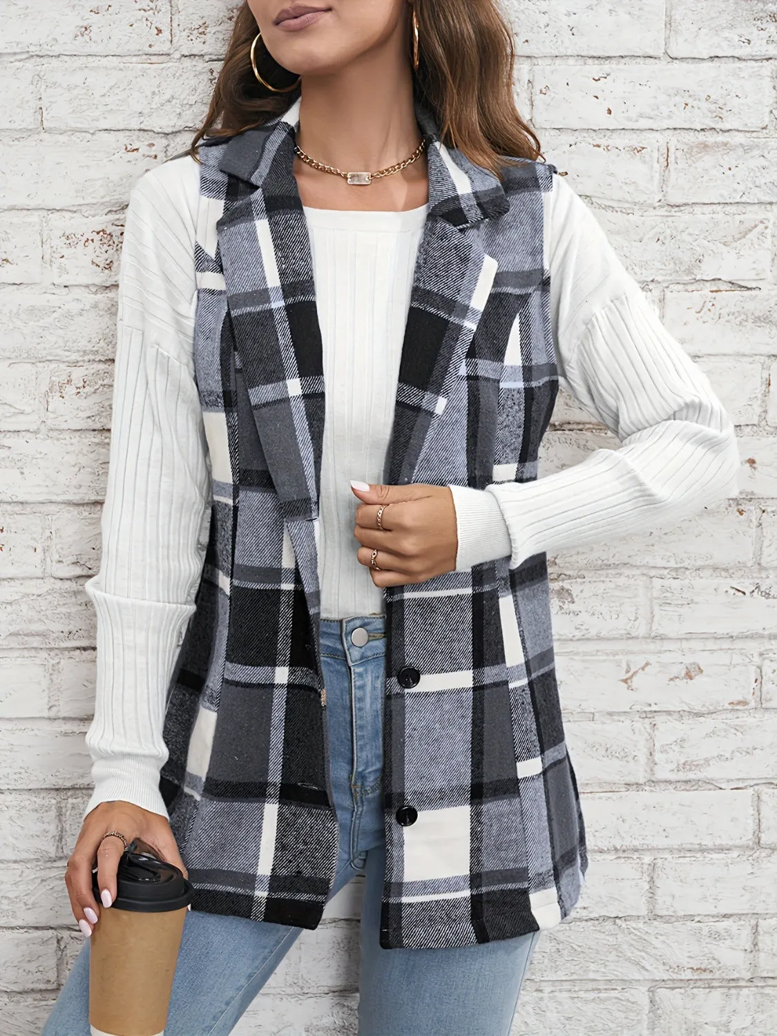 PRE-ORDER: Plaid Button Down Vest Coat