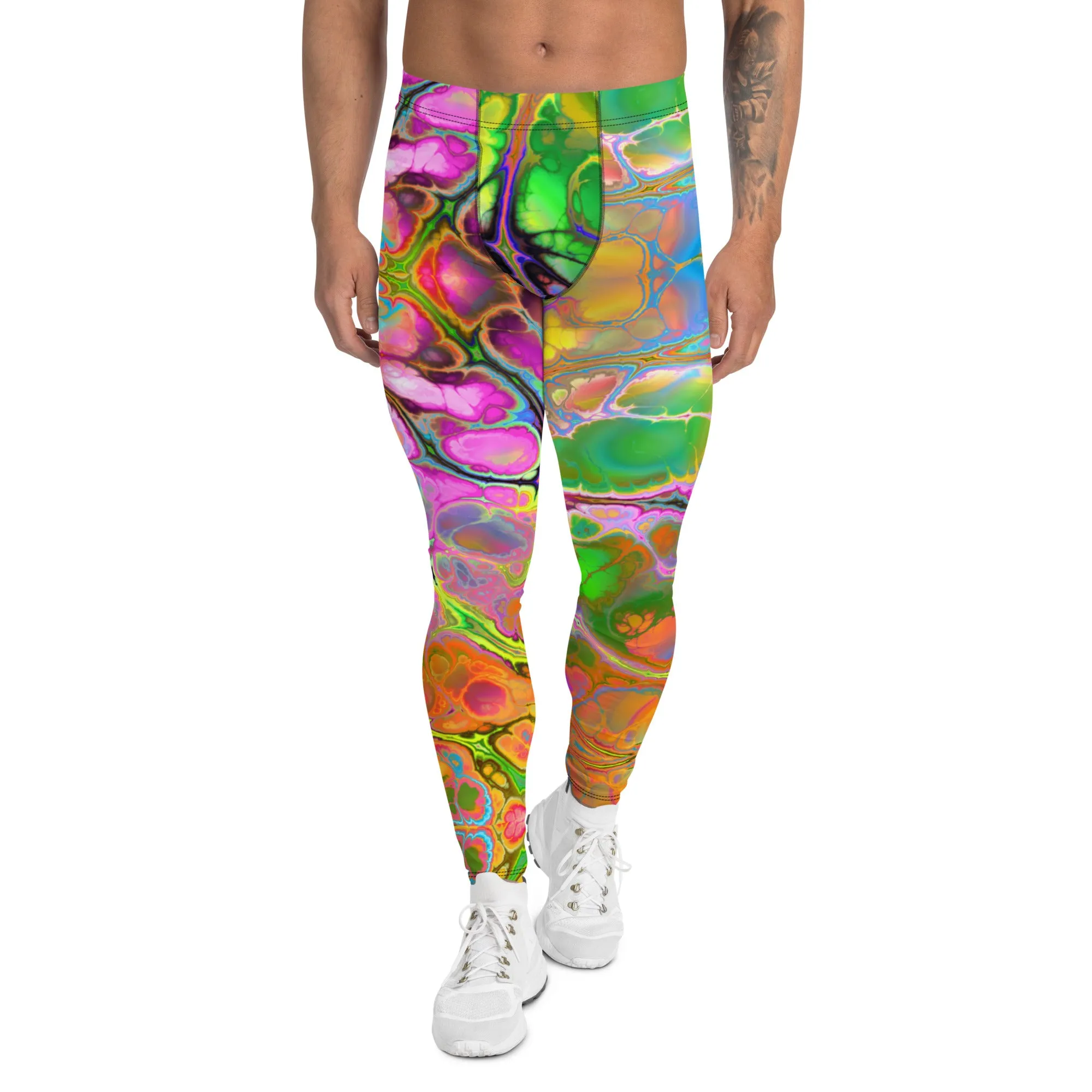 Psychedelic Marble Men’s Leggings – Bold, Colorful, and Uniquely Trippy