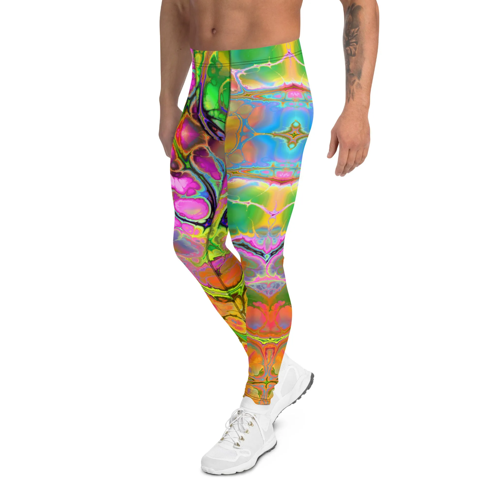 Psychedelic Marble Men’s Leggings – Bold, Colorful, and Uniquely Trippy