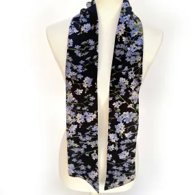 Pure Silk Scarf Forget-Me-Nots on Black, Womans Scarf, Hair Scarf, Neck Scarf, Headband, Designer Scarf, 100% Pure Silk