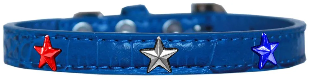 Red, White And Blue Star Widget Croc Dog Collar Blue Size 16