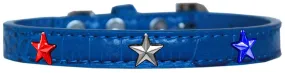 Red, White And Blue Star Widget Croc Dog Collar Blue Size 16