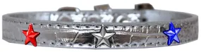 Red, White And Blue Star Widget Croc Dog Collar Silver Size 18