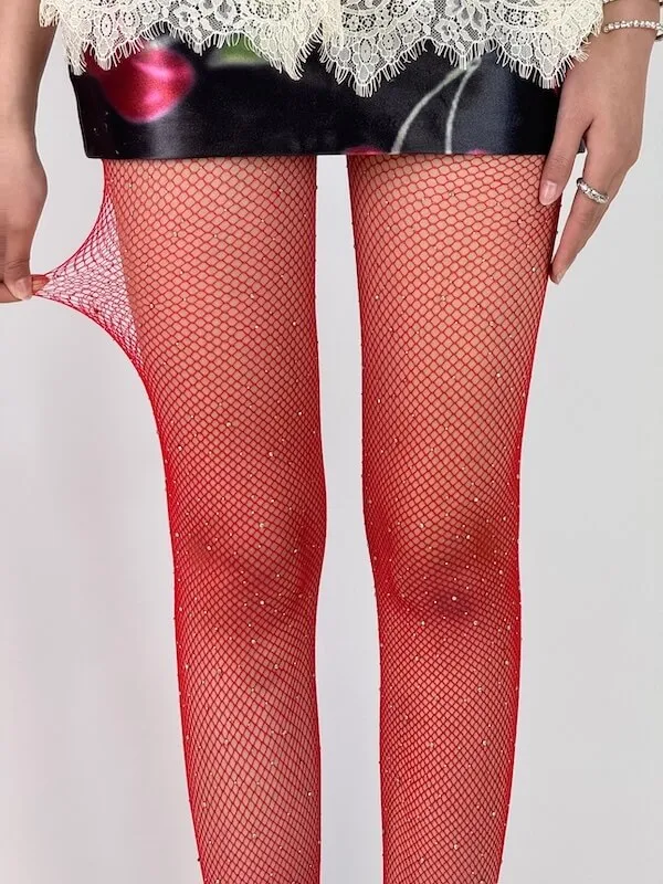 Rhinestone bling fishnet tights