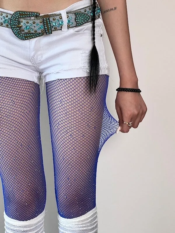 Rhinestone bling fishnet tights