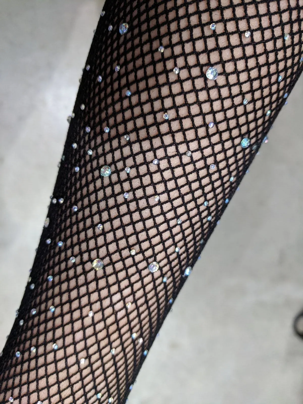 Rhinestone Fishnet Tights One Size