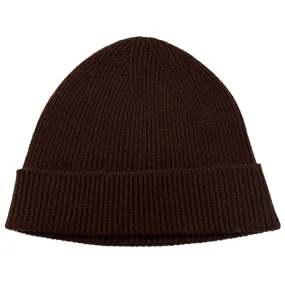 Ribbed Cashmere Beanie in Chocolate Brown