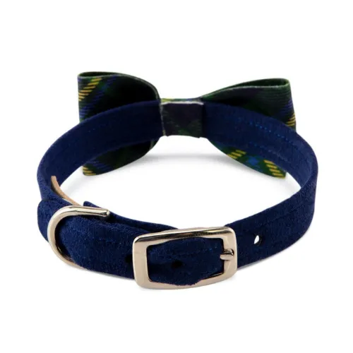 Scotty Bow Tie Collar — Indigo   Forest Plaid