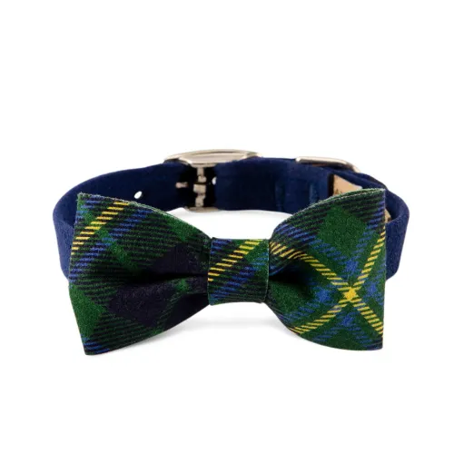 Scotty Bow Tie Collar — Indigo   Forest Plaid