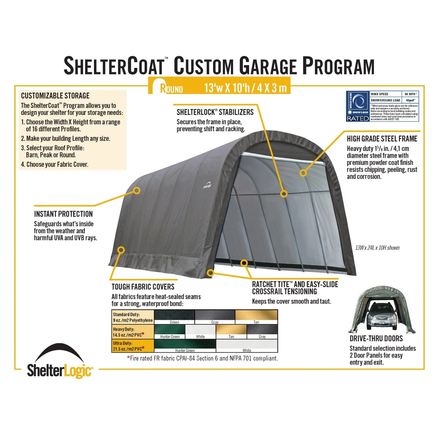 ShelterLogic | ShelterCoat 13 x 24 ft. Wind and Snow Rated Garage Round Gray STD