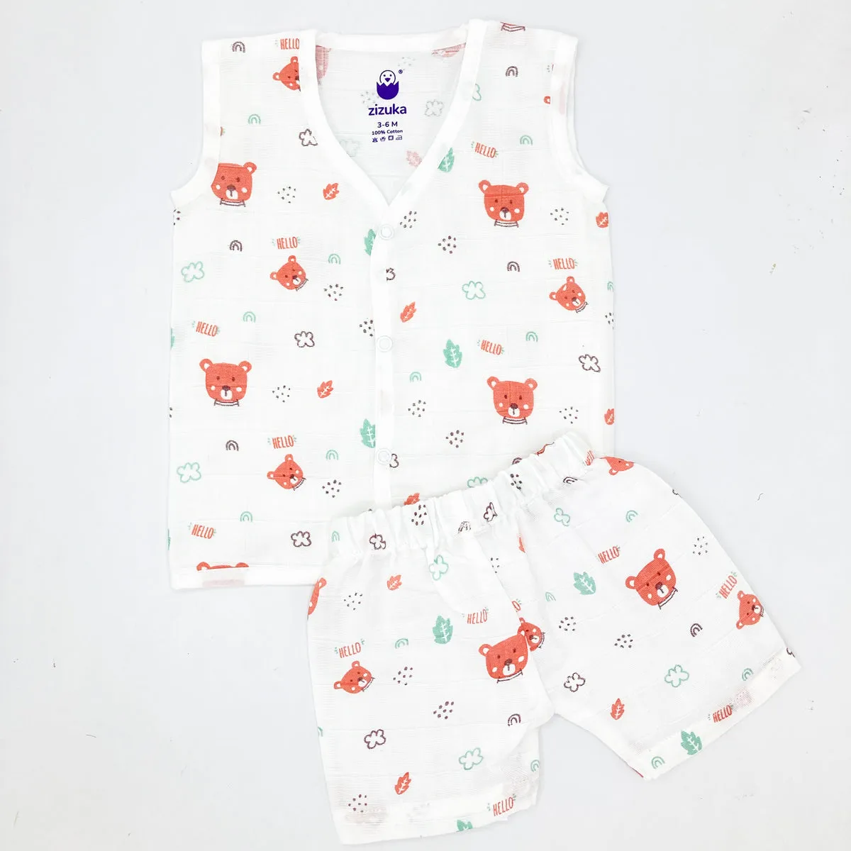 Sleeveless Jabla Co Ord Set / Jabla Shorts - 100% Muslin Cotton -Hello Teddy