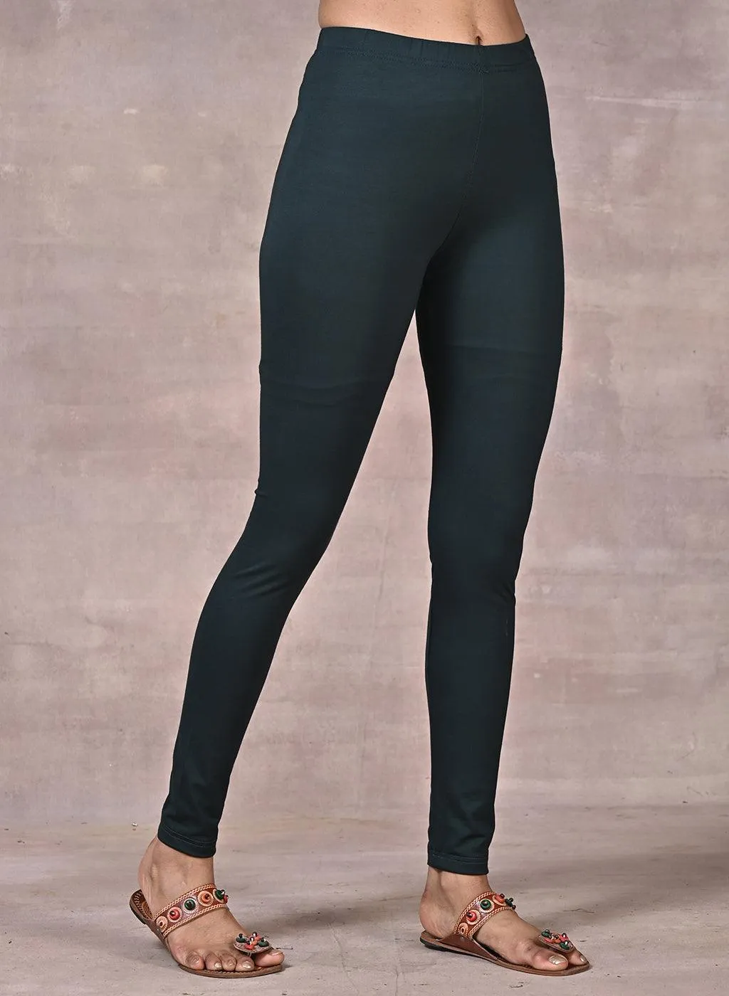 Sofia Dark Green Skinny Fit Leggings for Women