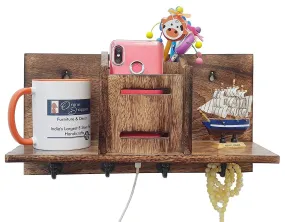 Solid Wood Wall Shelf Mobile Holder & Cloth Hanger