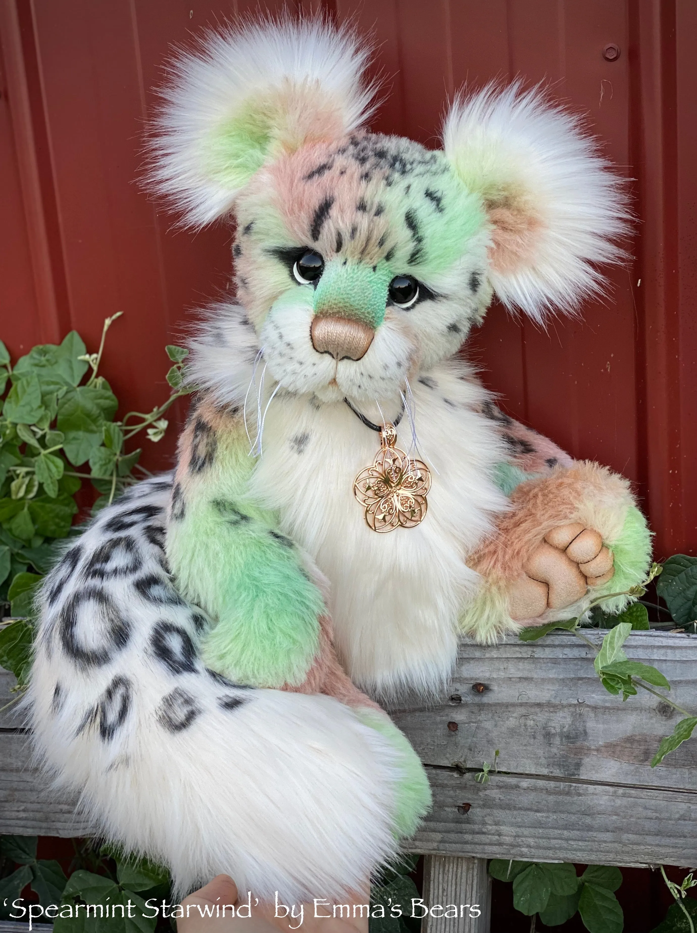 Spearmint Starwind - 18" Snow Leopard Teddy by Emma's Bears - OOAK