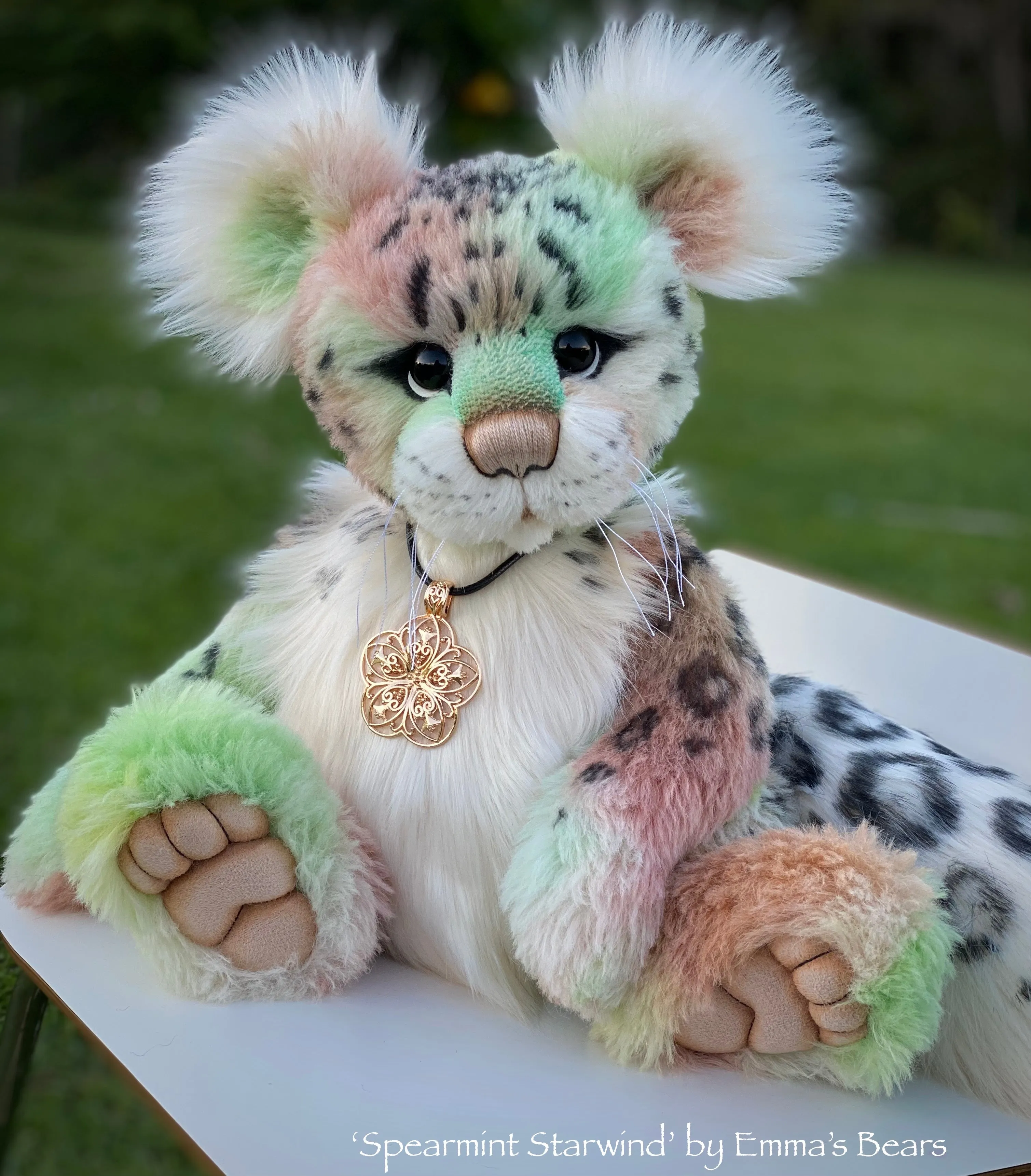 Spearmint Starwind - 18" Snow Leopard Teddy by Emma's Bears - OOAK