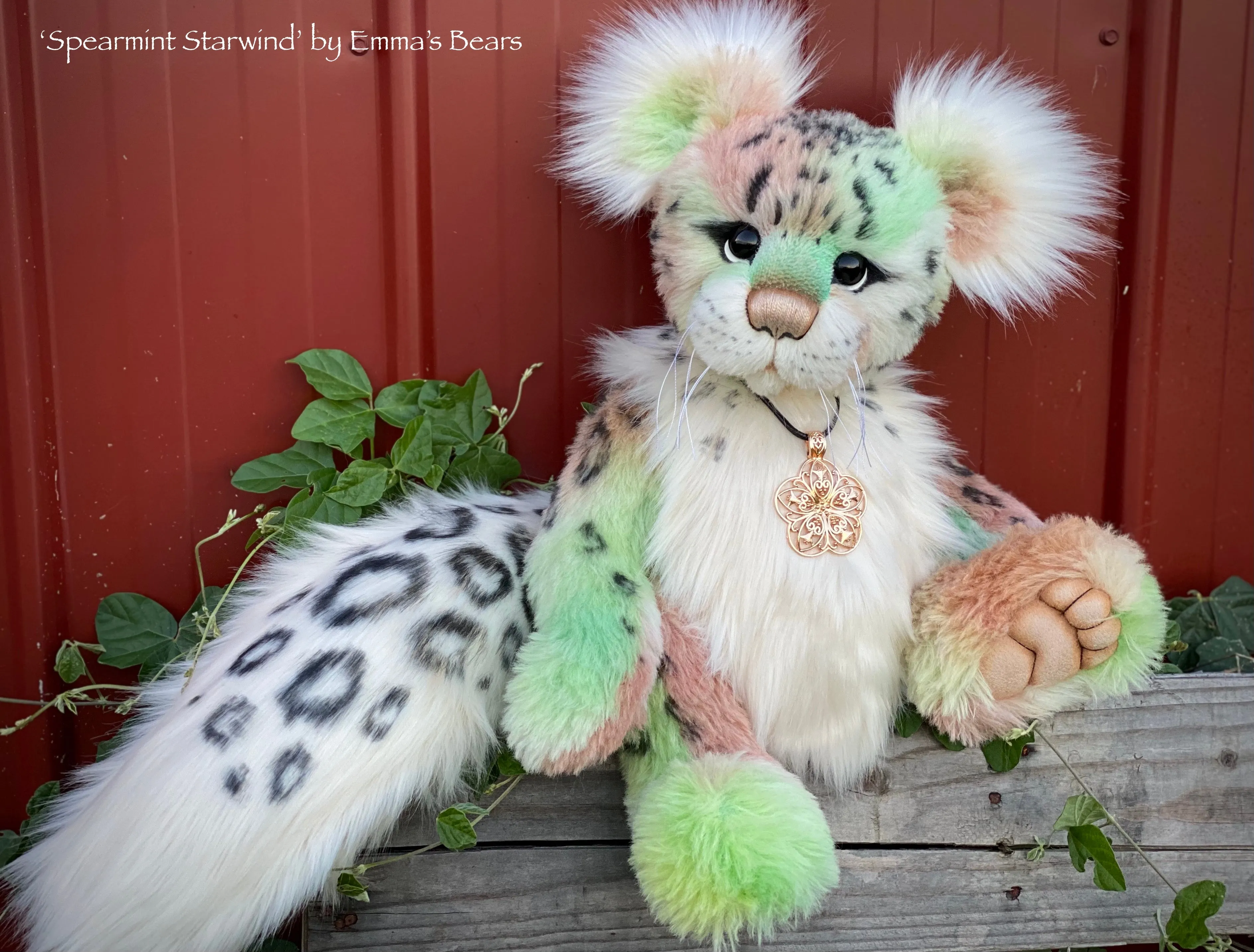 Spearmint Starwind - 18" Snow Leopard Teddy by Emma's Bears - OOAK