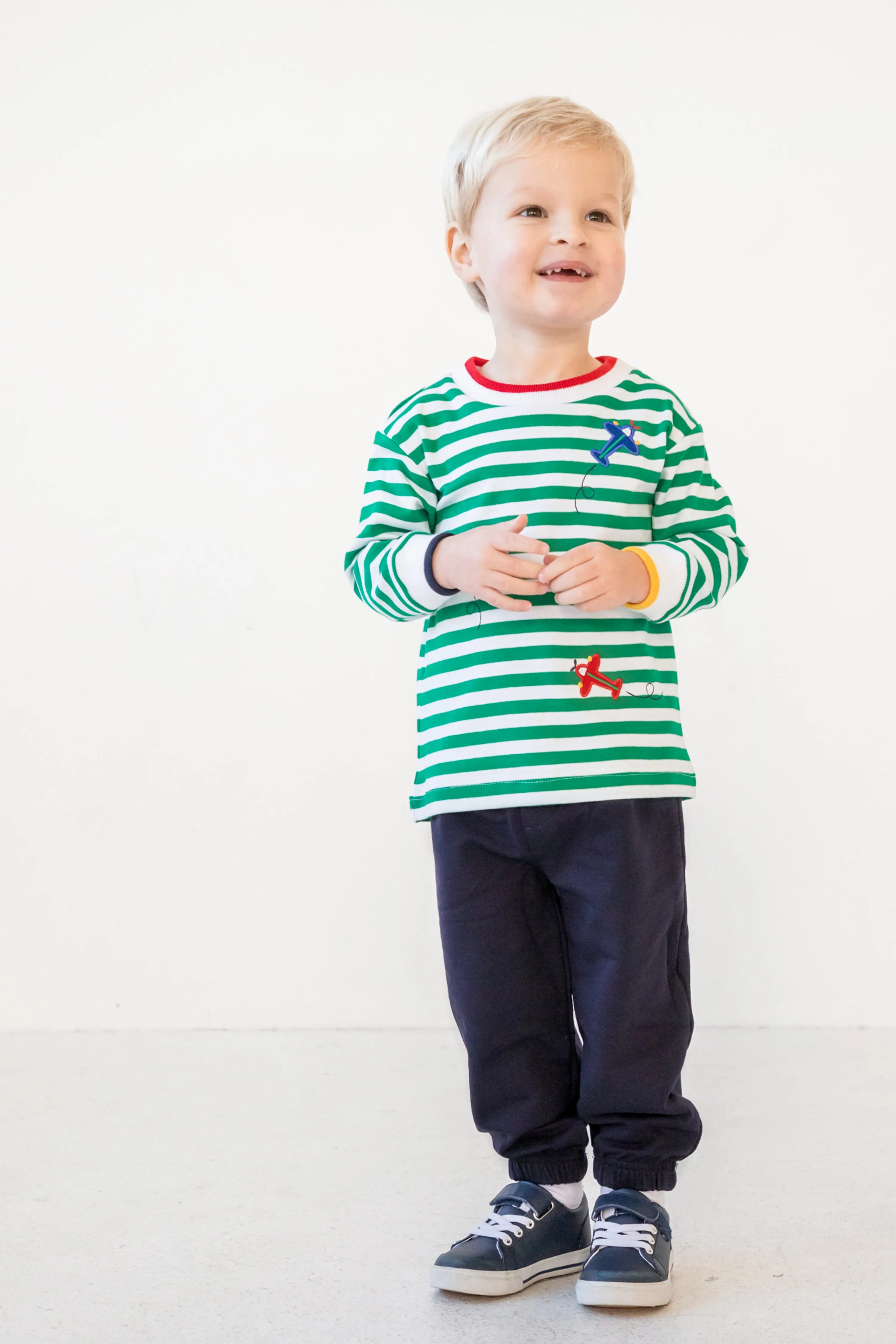 Stripe Knit Shirt With Airplanes