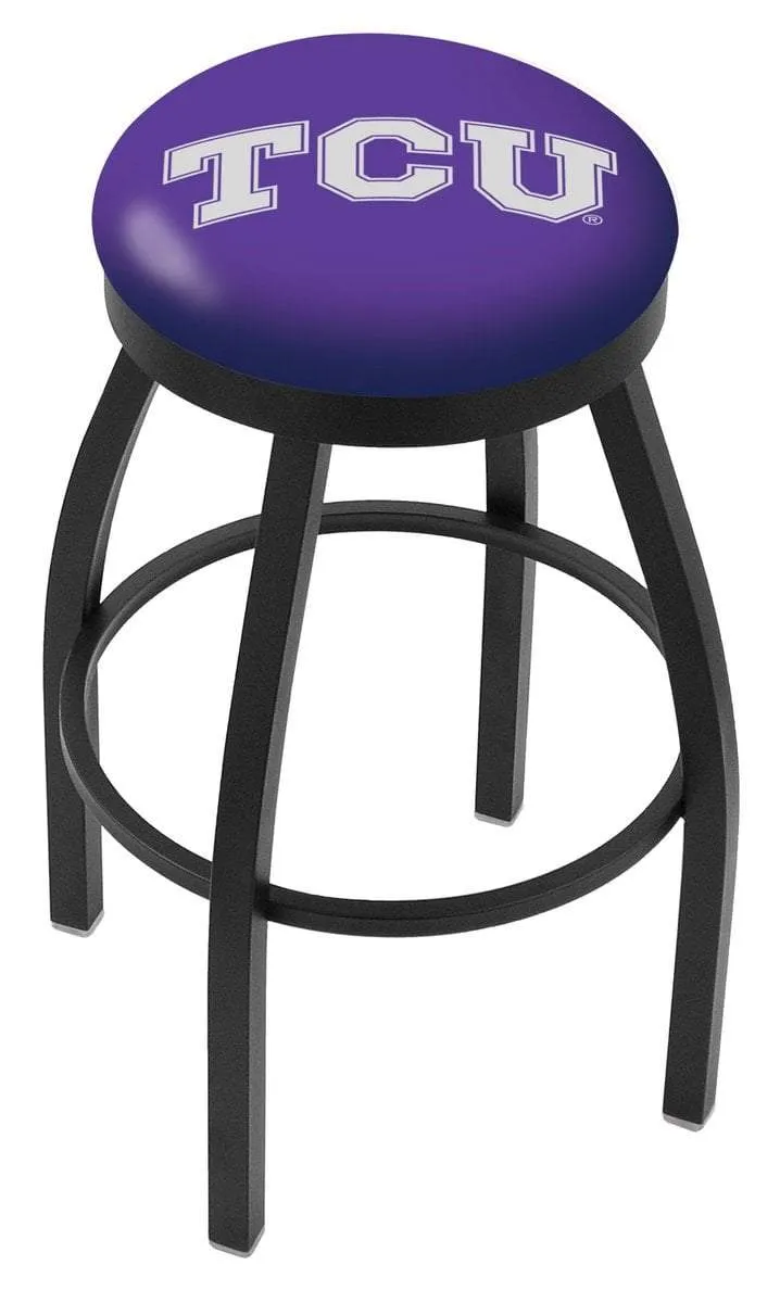 TCU Horned Frogs HBS Black Swivel Bar Stool with Purple Cushion