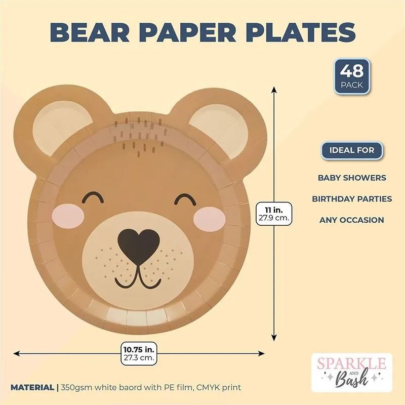 Teddy Bear Paper Plates for Baby Shower Decorations (9 x 10 In, 48 Pack)