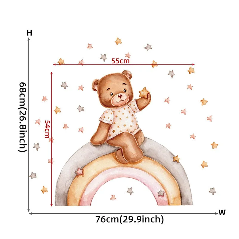 Teddy Bear Sleeping on the Moon and Stars Wall Stickers for Kids Room Baby Room Decoration Wall Decals Room Interior