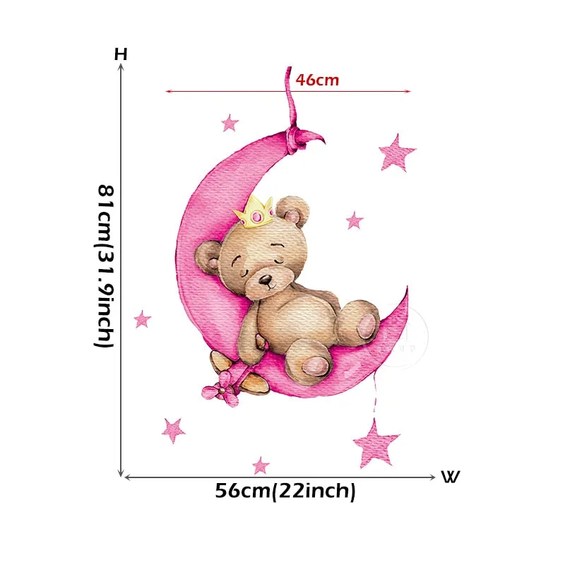 Teddy Bear Sleeping on the Moon and Stars Wall Stickers for Kids Room Baby Room Decoration Wall Decals Room Interior