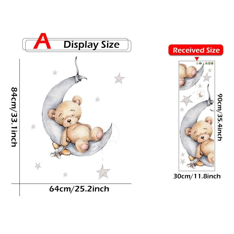 Teddy Bear Sleeping on the Moon and Stars Wall Stickers for Kids Room Baby Room Decoration Wall Decals Room Interior