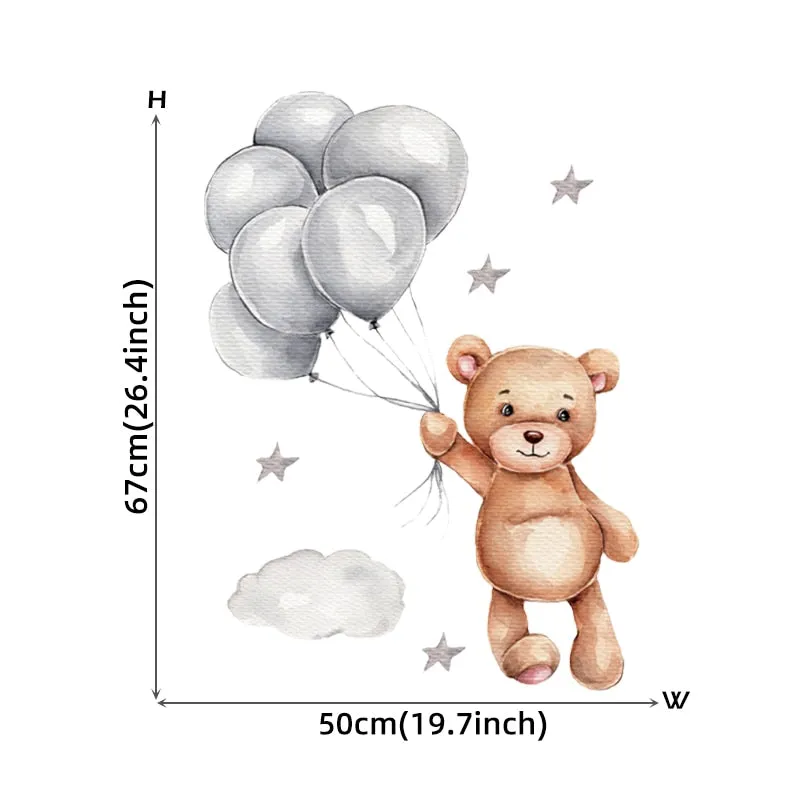 Teddy Bear Sleeping on the Moon and Stars Wall Stickers for Kids Room Baby Room Decoration Wall Decals Room Interior