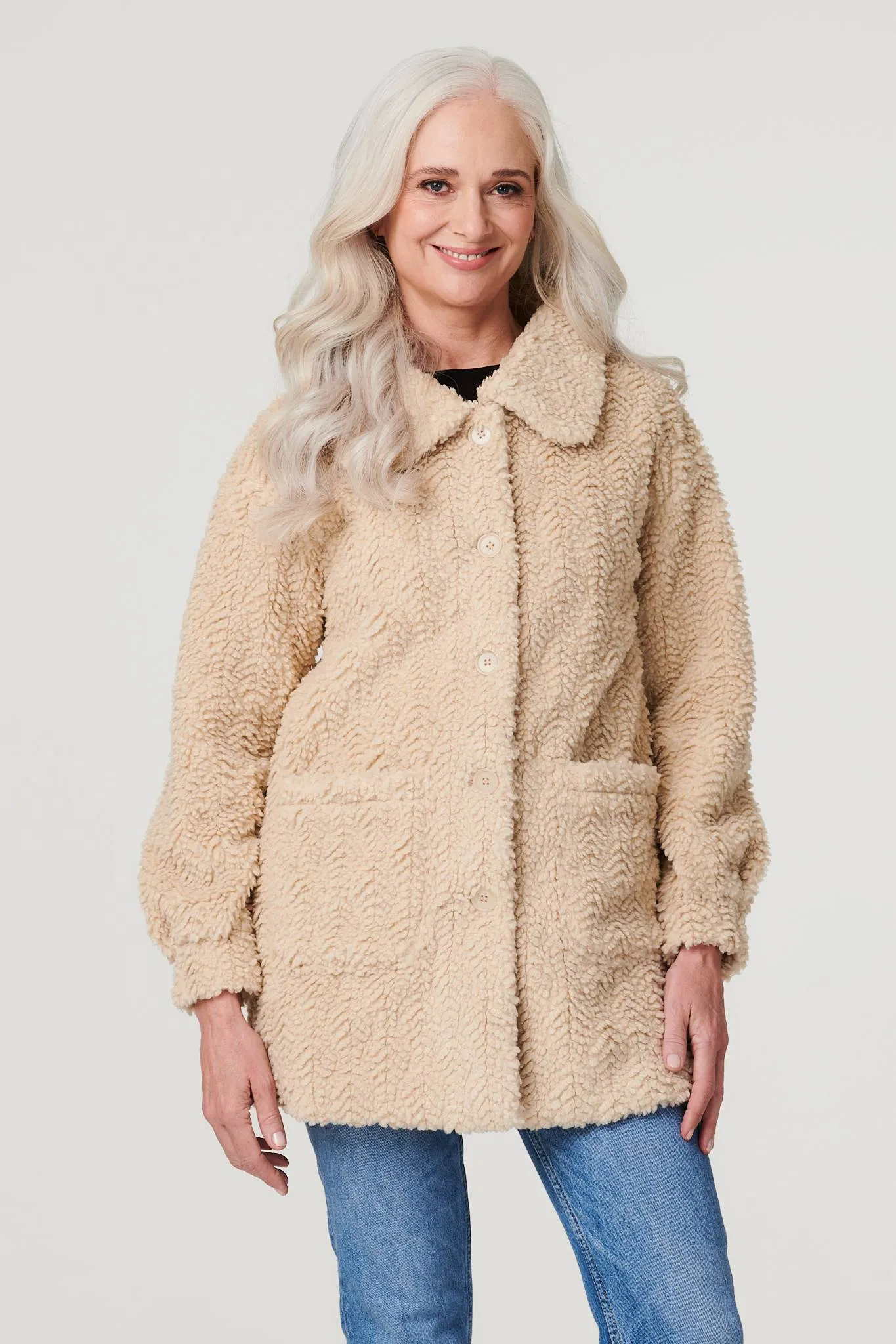 Textured Faux Fur Teddy Coat