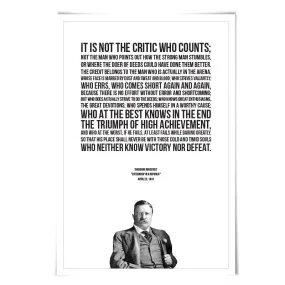 Theodore Roosevelt. Man in the Arena Speech. American History. Teddy Roosevelt Art Print. 5 Sizes. Motivational Inspirational. Typography Poster. Graduation Gift.