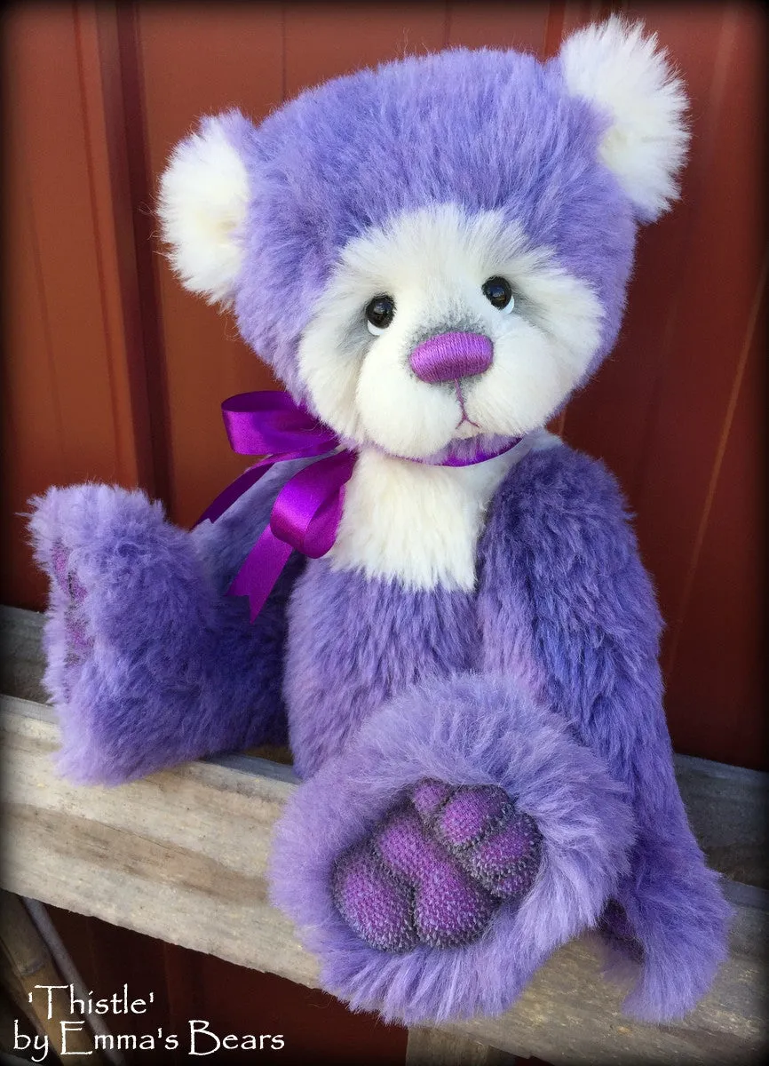 Thistle - 16IN hand dyed purple alpaca artist bear by Emmas Bears - OOAK