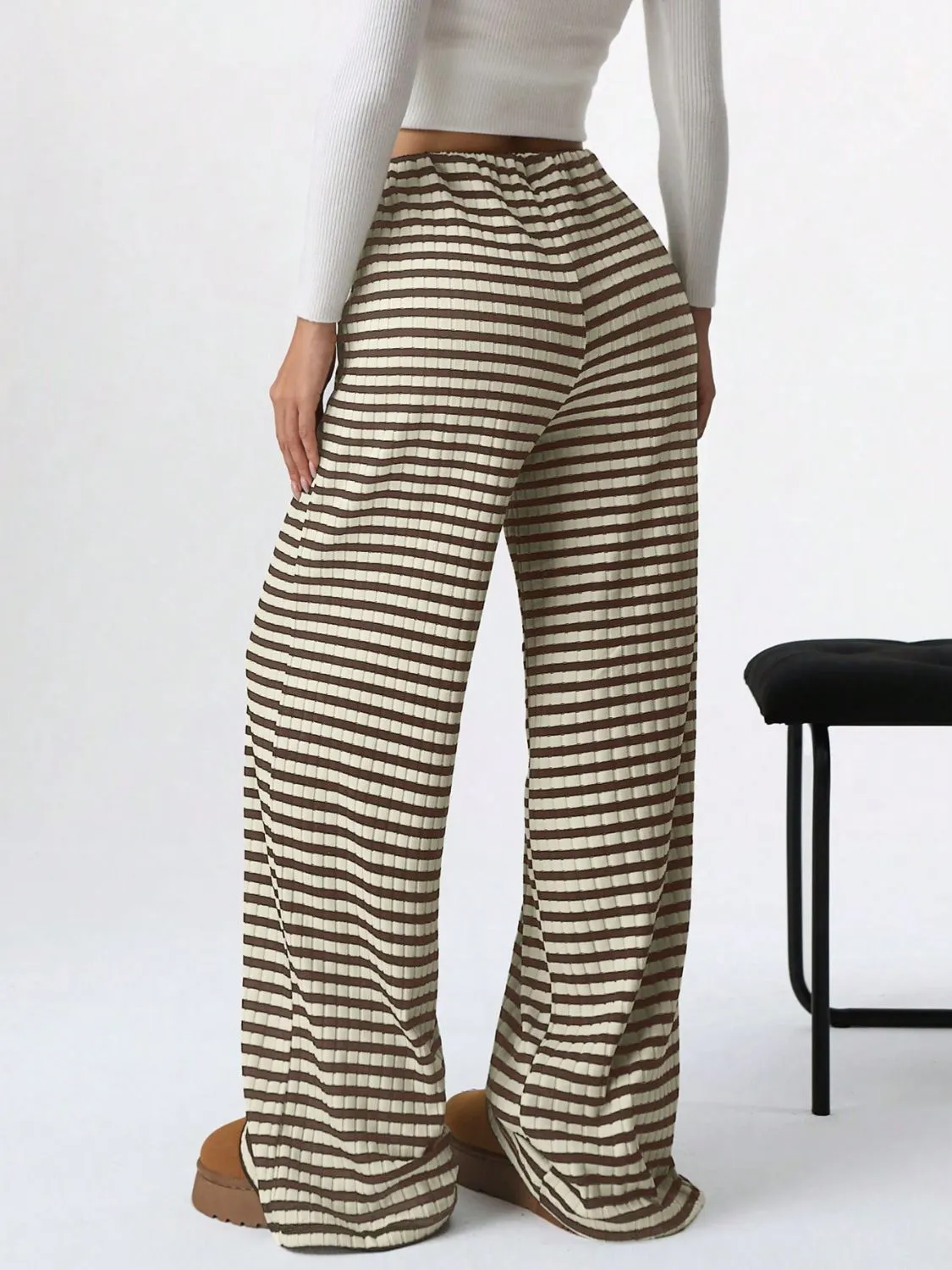 Tied Striped Wide Leg Pants