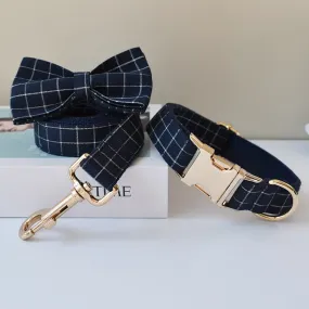 Trendy Navy Blue Checks: Personalized Collar And Leash set