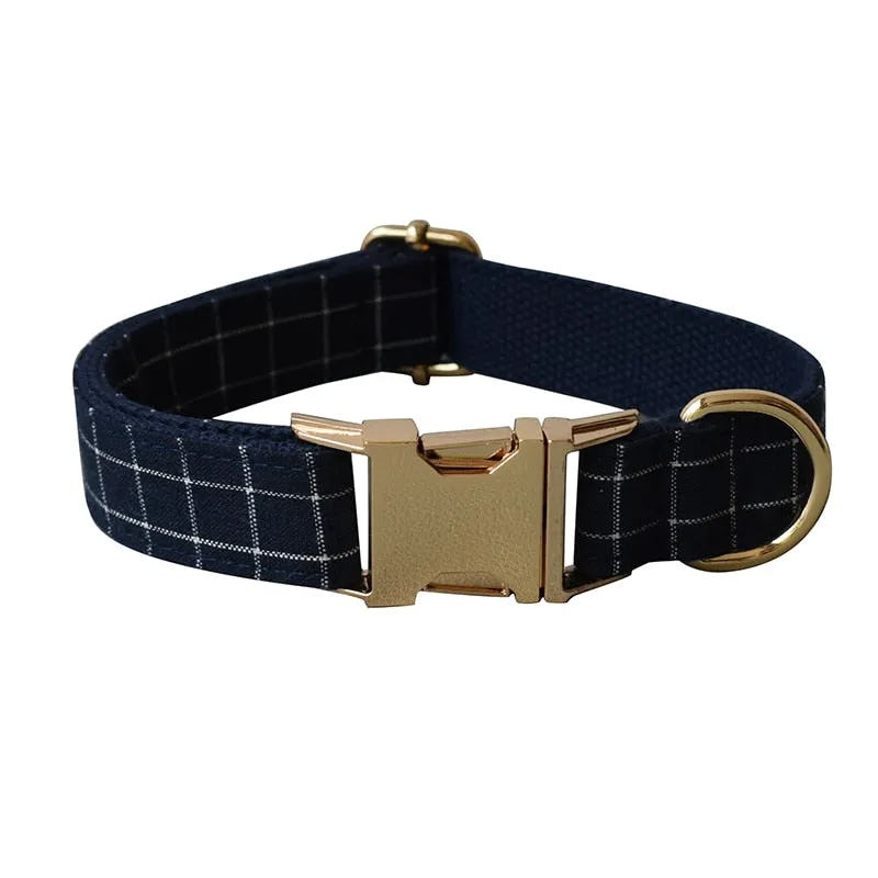 Trendy Navy Blue Checks: Personalized Collar And Leash set