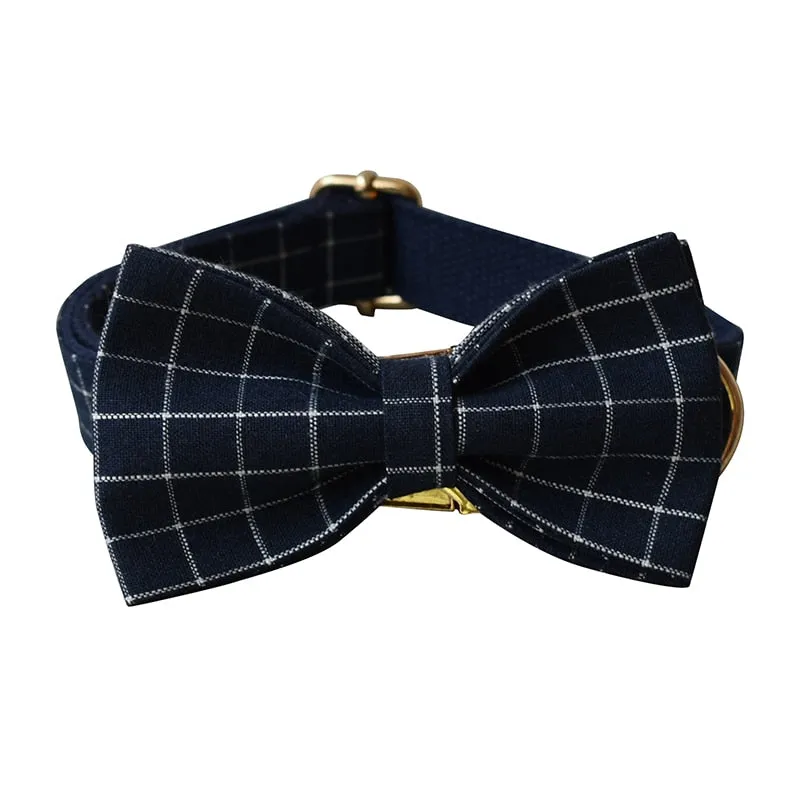 Trendy Navy Blue Checks: Personalized Collar And Leash set