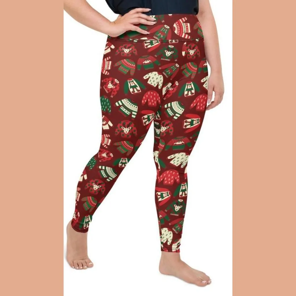 Ugly Christmas Sweater Pattern Plus Size Leggings