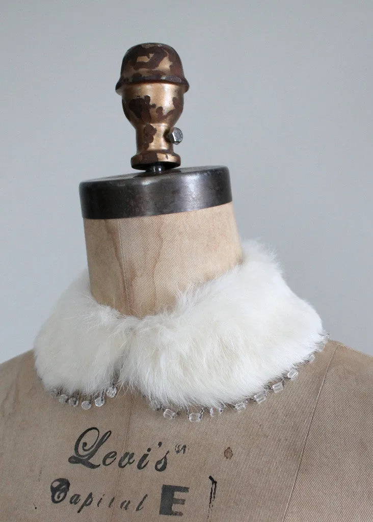 Vintage 1950s White Fur and Beaded Collar