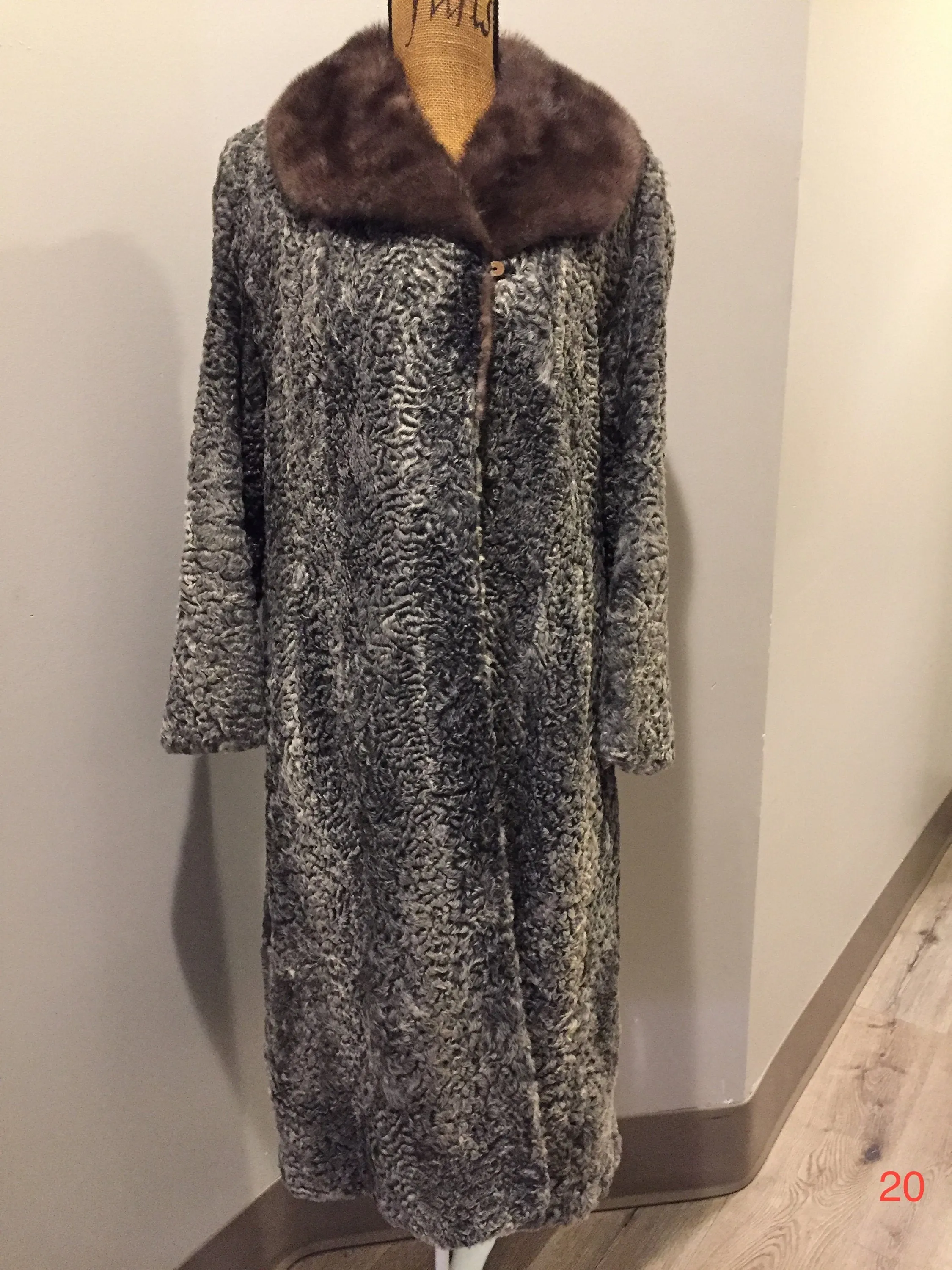 Vintage Australian Persian Lamb Fur Coat with Ox Collar, "Simon of Paris, Montreal"