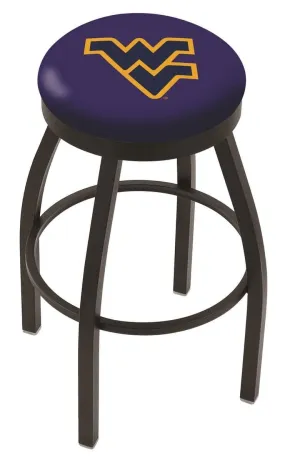 West Virginia Mountaineers HBS Black Swivel Bar Stool with Blue Cushion