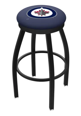 Winnipeg Jets HBS Black Swivel Bar Stool with Blue Cushion