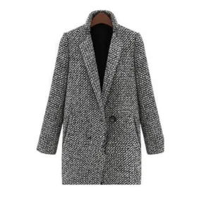 Women Collar Neck Curve Pockets Woolen Coat - C3869TCC