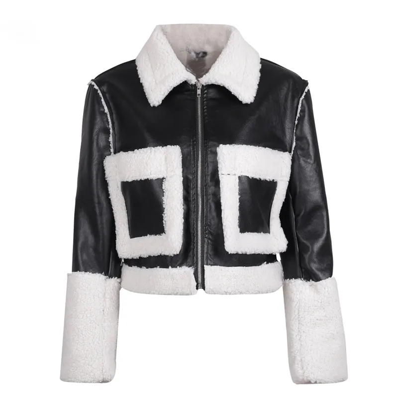 Women's Spring Turn-down Pocket Fur Jacket