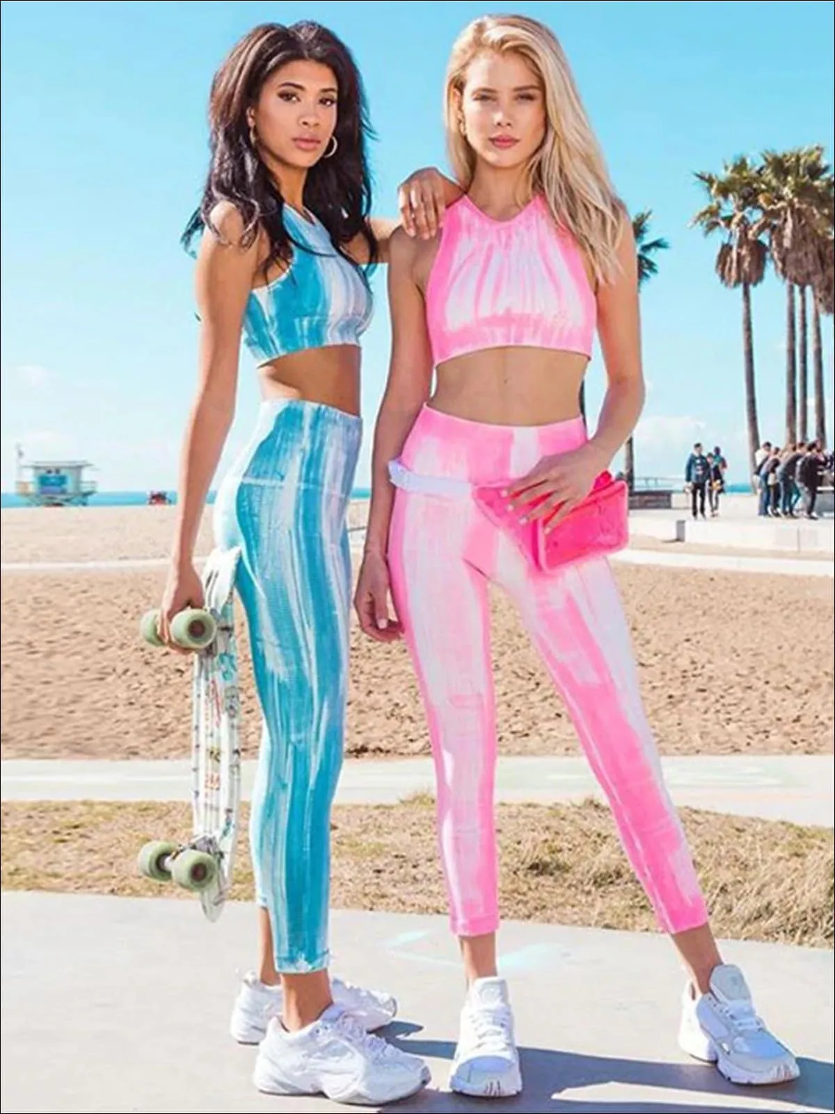 Women's Tie-Dye Workout Crop Top And Legging Set